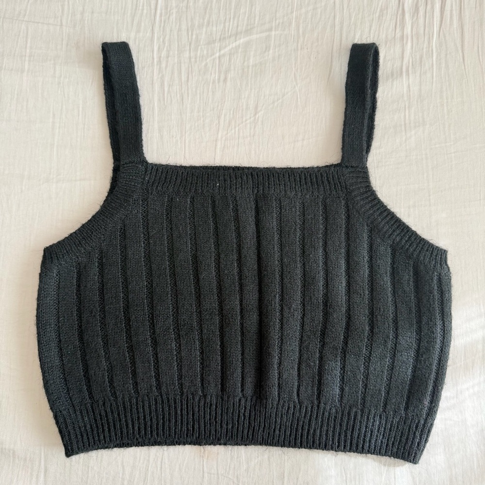 wild fable Black Ribbed Knit Square-Neck Tank